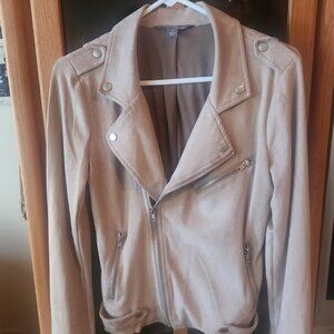 Blush Beige Faux Suede Moto Jacket - Designer Details
